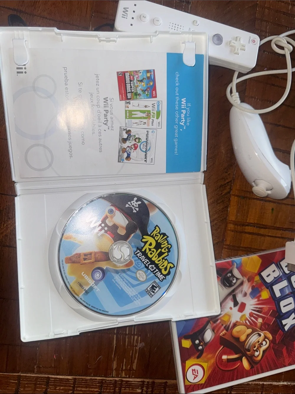 Nintendo White Wii Remote with Nunchuk + Rayman Raving Rabbids & Boom Blox